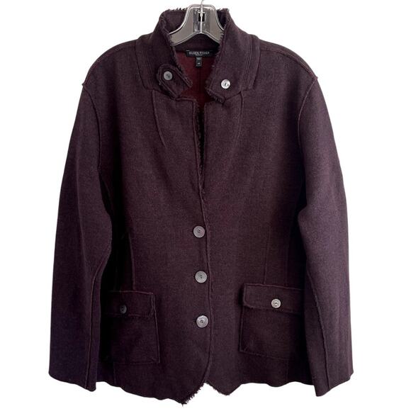 Eileen Fisher Sweaters - Eileen Fisher Sz 2X Sweater Blazer Maroon Felted Wool Lagenlook Layering